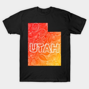 Colorful mandala art map of Utah with text in red and orange T-Shirt